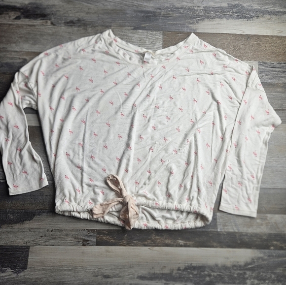 Eberjey Gisele Tencel Modal Slouchy Pajamas PJs Set White with Pink Flamingos S - Picture 1 of 7